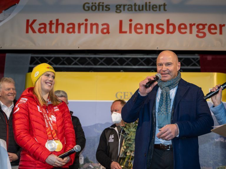 Beim Empfang der Olympiasiegerin Katharina Liensberger. <span class="copyright">gepa</span>