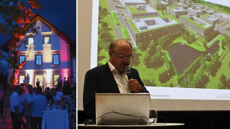Beim Sommerempfang der Lauteracher Wirtschaft informierte Bürgermeister Rhomberg über das lokale Generationenprojekt " PSG NeuWiesn".