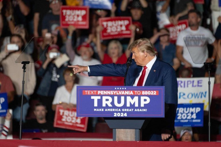 Der ehemalige US-Präsident und Präsidentschaftskandidat für 2024 Donald Trump bei einer Wahlkampfveranstaltung in Erie, Pennsylvania. AFP