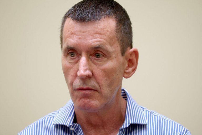 Manfred Genditzki waits for the pronouncement of his judgement at court in Munich, southern Germany, on July 7, 2023. After more than 13 years in prison, the accused in the so-called bathtub case was finally acquitted. The regional court in Munich overturned a previous verdict in which former caretaker Manfred Genditzki had been sentenced to life imprisonment in the year 2012. (Photo by Karl-Josef Hildenbrand / POOL / AFP)