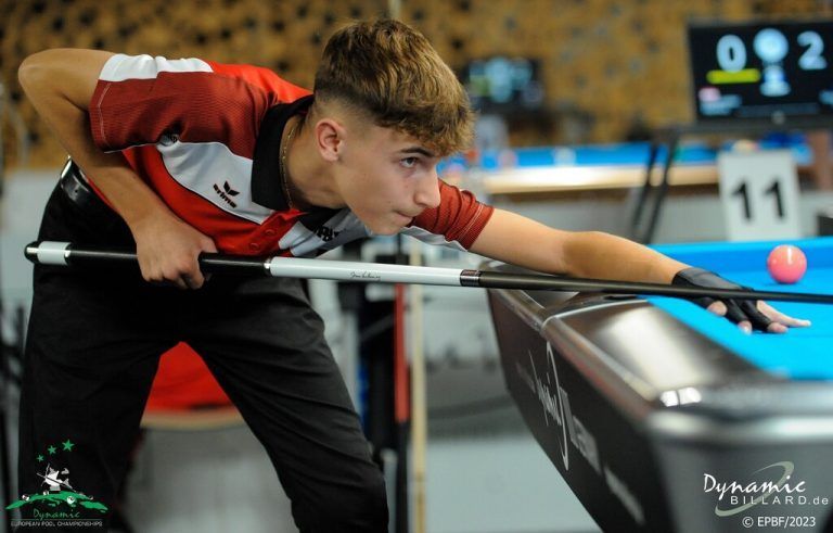 Markus Schleindler von den Pool Players Rankweil erreichte bei der U17-Europameisterschaft in Slowenien als Topresultat Rang fünf im 10er-Ball. EPBF/David Morris