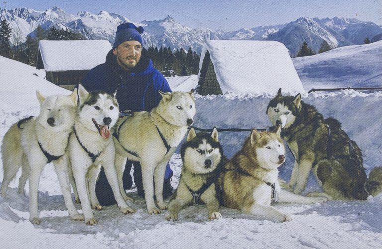 Dieses Bild entstand 1999. Im Winter ziehen die Hunde Schlitten, im Sommer Wägelchen mit zwei Rädern. <span class="copyright">VN-Archiv/HZ</span>