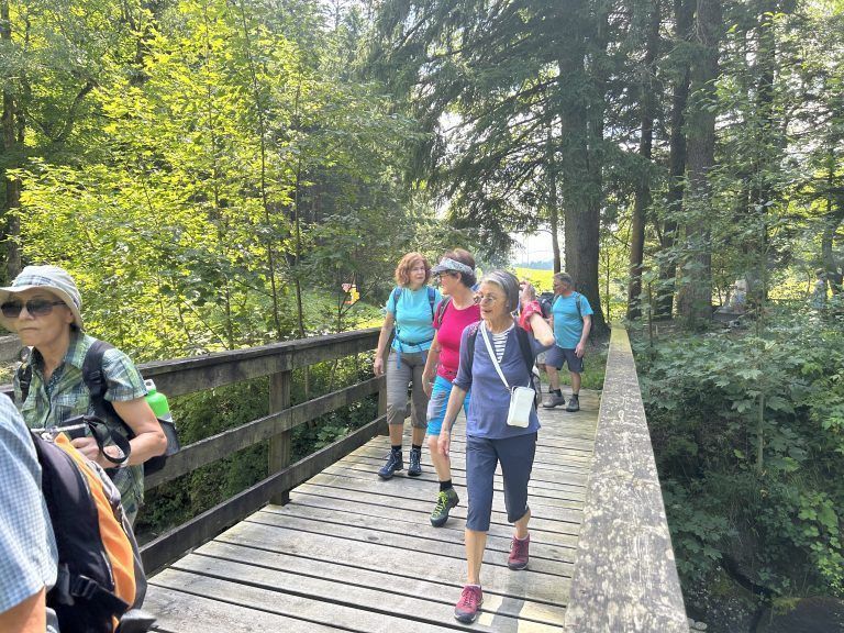 Die Teilnehmer wanderten durch malerische Landschaften, vorbei an Wiesen, Brücken und Wäldern.