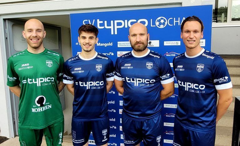 Die Neuzugänge des SV typico Lochau im Spieljahr 2023/24: Matthias Haselwanter (SC Fussach), Serdar Calim (FC Dornbirn), Steffen Friedrich (TSV Berg / GER), Andreas Mayer (SK Meiningen).