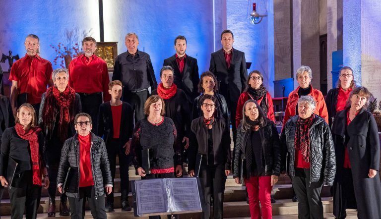 Die Chorgemeinschaft Cantemus ist ein weltlicher Chor, dennoch treten sie in Kirchen auf, wie hier in der Kreuzkirche in Bludenz.Fritsche (3)