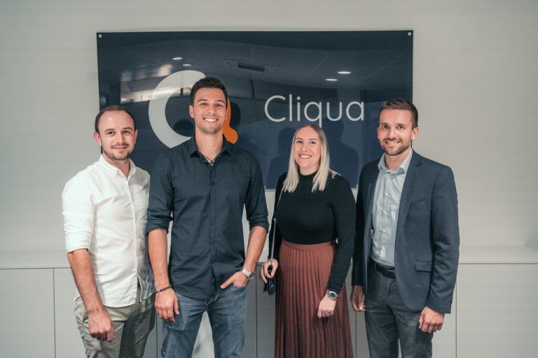 Benjamin Dirschl (Rhomberg Bau), Florian Preg (Cliqua), Sabrina Bösch (KADO), Christian Zoll (IV Vorarlberg). cliqua