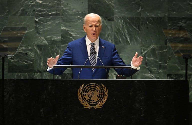 Joe Biden bei seiner Rede vor der UNO-Generalversammlung. Er wirbt für eine größere Unterstützung der Ukraine. AFP