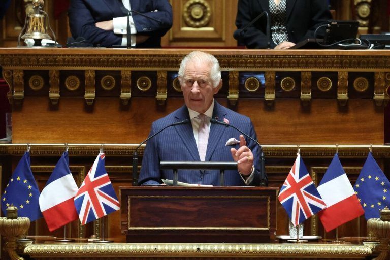 König Charles III. hielt eine Rede im französischen Senat. AFP