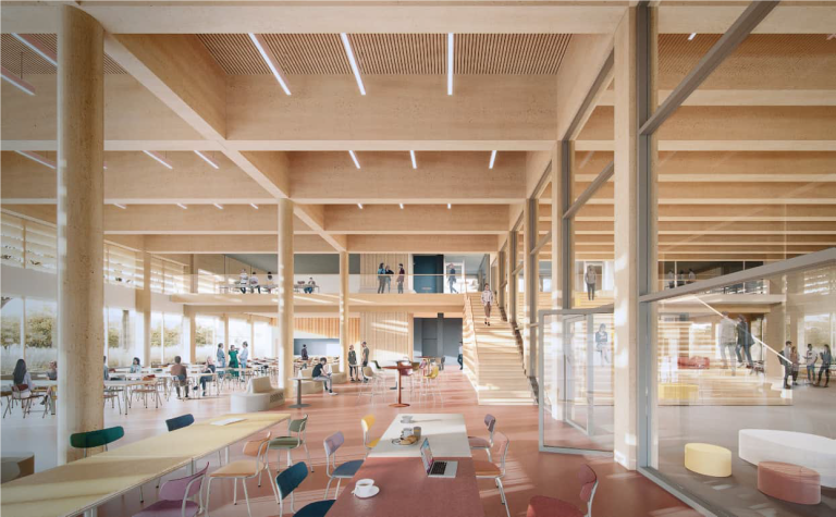 Der Hochschulcampus von innen. <span class="copyright">Kaufmann Bausysteme</span>