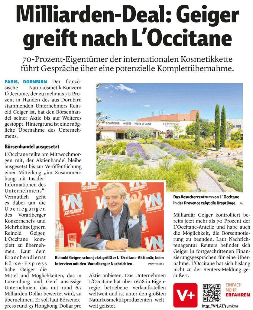Vorarlberger will L‘Occitane ganz haben