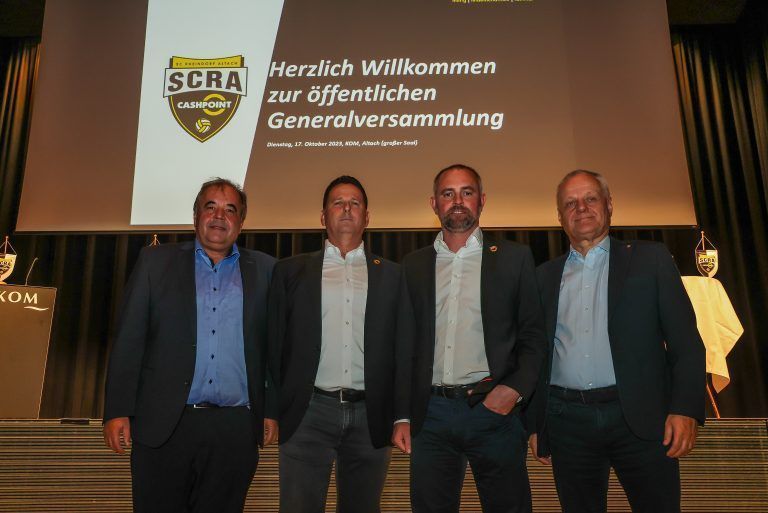 Das Präsidium des Cashpoint SCR Altach, von links: Präsident Peter Pfanner, Harald Oberdorfer, Christoph Begle und Werner Gunz. <span class="copyright">Steurer</span>