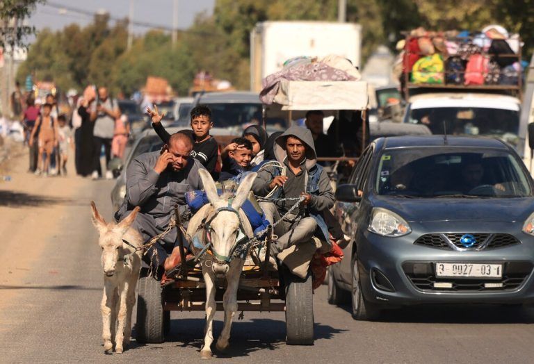 Auch mittels Eselskarren flüchteten Palästinenser aus den Gebieten im nördlichen Gazastreifen.AFP