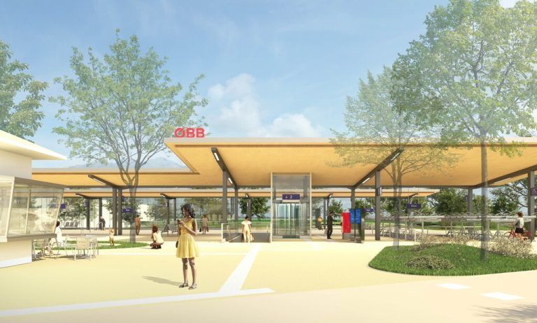 Die Bahnhaltestelle Klaus soll sich in den kommenden Jahren in eine moderne Mobilitätsdrehscheibe verwandeln.ÖBB/OSTERTAG ARCHITECTS