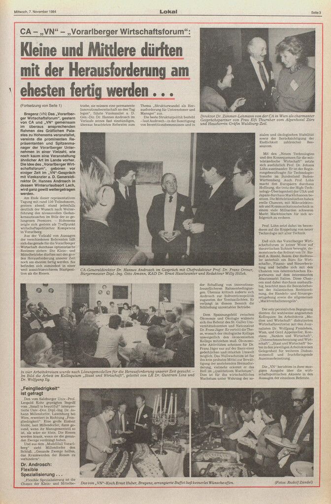 7. November 1984: VN-Bericht zum ersten Wirtschaftsforum.