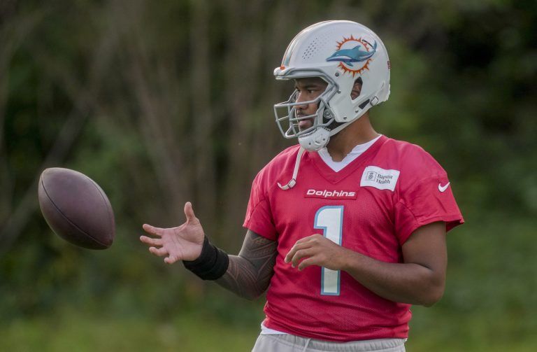 Miami Dolphins Quarterback Tua Tagovailoa beim Training in Frankfurt. <span class="copyright">ap</span>