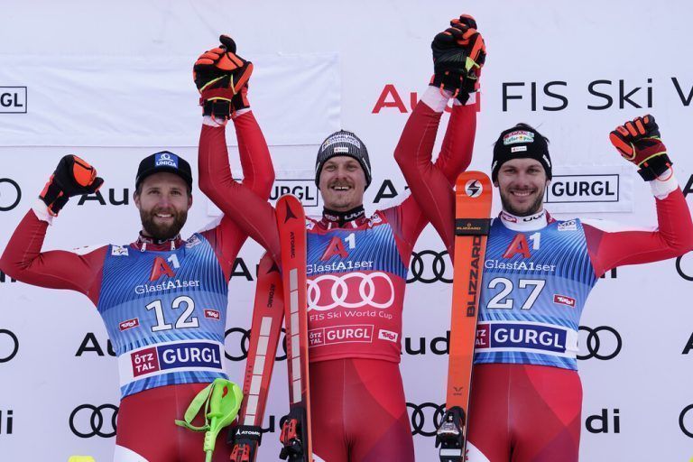 Manuel Feller, Marco Schwarz und Michael Matt sorgten für den ersten ÖSV-Dreifach-Triumph im Skiweltcup seit der Abfahrt 2015 in Garmisch.ap