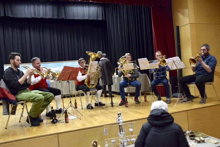 Ensemble der Bürgermusik St. Gallenkirch, von links: Simon Manahl, Raimund Lagger, Christian Kraft, Martin Lechthaler, Michael Bereuter und Mathias Martin.