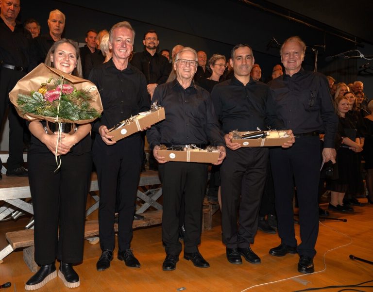 Christiane Flatz, Christof Jagg, Norbert Kilga, Andreas Flatz und Christoph Lutz erhielten Anerkennung für ihr herausragendes Engagement (v. l.).MV Gaissau (2)