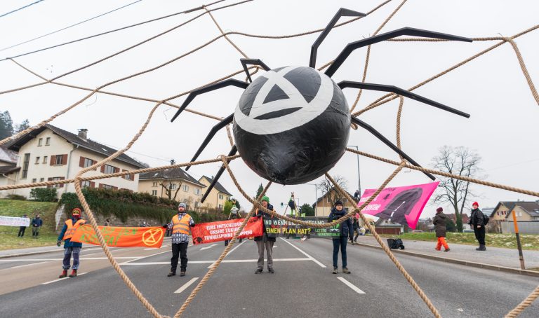 Sie haben ein großes Spinnennetz über die Straße gespannt. <span class="copyright"> VN/Dietmar Stiplovsek </span>