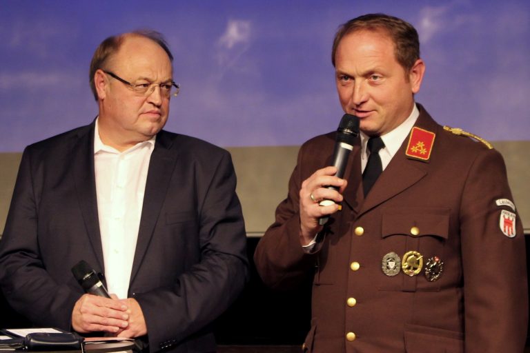 Bürgermeister Elmar Rhomberg und Feuerwehr-Kommandant Markus Wirth gaben einen Ausblick auf das Landesfeuerwehrfest.