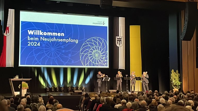 Das Posaunenquartetts der Stella Vorarlberg Privathochschule: Luca Hallmann, Yanick Keckeis, Alexander Wegner und Lukas Sele.