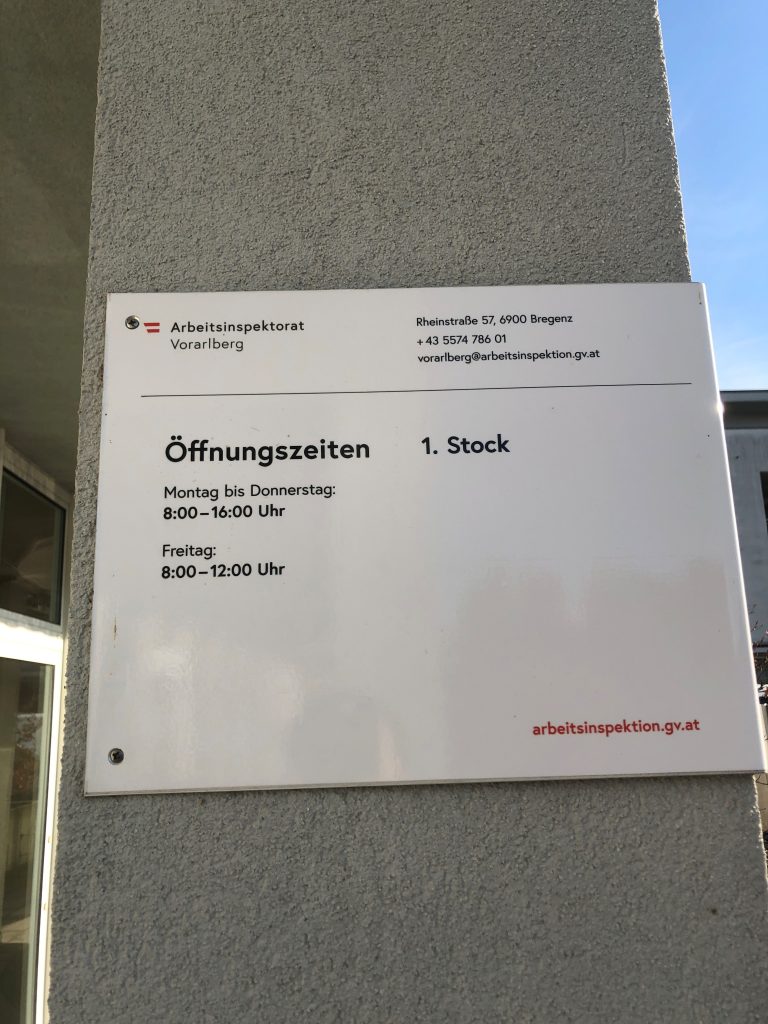 Die Büros des Arbeitsinspektorats Vorarlberg befinden sich in der Rheinstraße 57 in Bregenz.