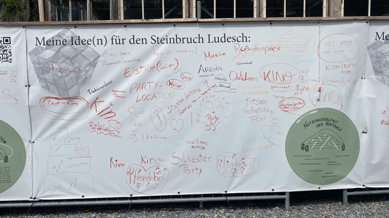 Ideen für den Steinbruch Ludesch konnten die Bürger auf die Ideenwände schreiben. <span class="copyright">Agrargemeinschaft Ludesch</span>