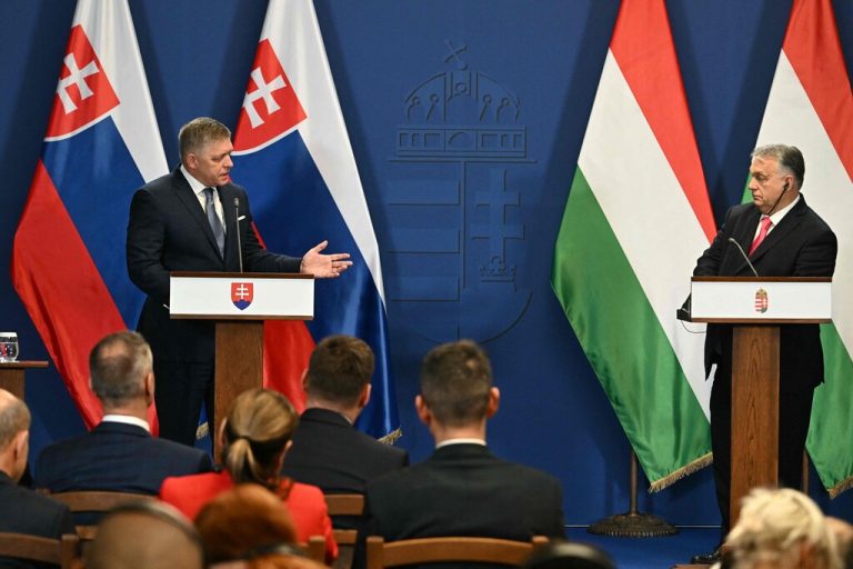 Der slowakische Premierminister Robert Fico war am Dienstag in Ungarn bei Premier Viktor Orban (rechts) zu Gast. AFP
