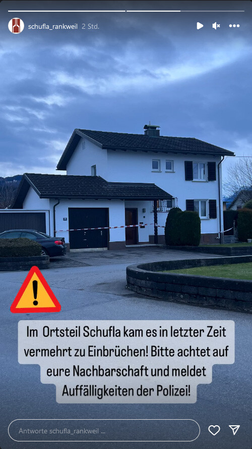 Nach Einbruchserie:  Nachbarn in Rankweil  warnen sich gegenseitig. »A8