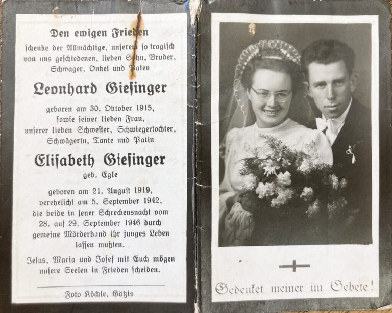 Leonhard und Elisabeth Giesinger wurden in der Nacht vom 28. zum 29. September 1946 in Altach von Egon Ender bestialisch ermordet.