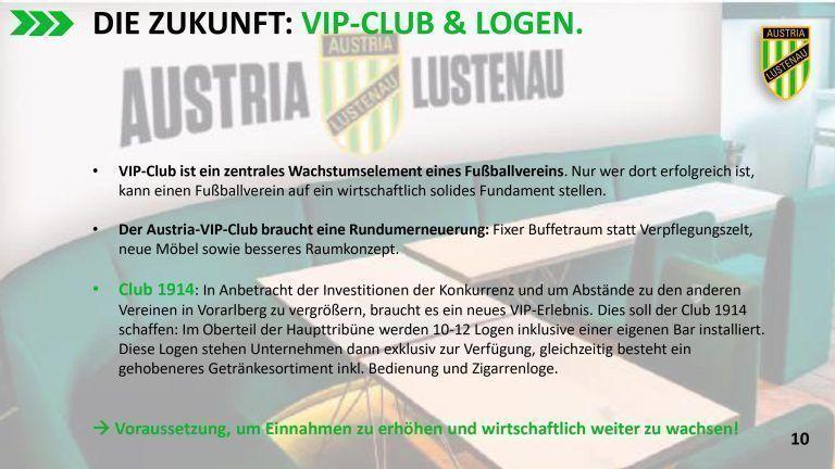 Die Austria hat auch Pläne für Neugestaltung des VIP-Klubs.