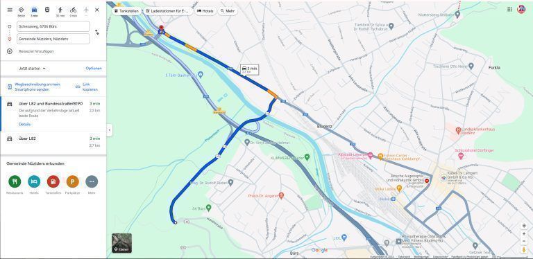 Ragazenz-Kreuzung bei Schesa: Autobahnauffahrt in Nüziders oder Bürs. Was geht schneller? Datum: 16.02.2024, 13:20 Uhr