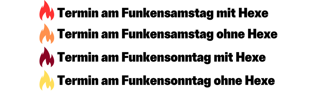 Der Funkenkalender 2024: Welche Funken mit und welche ohne Hexe abbrennen