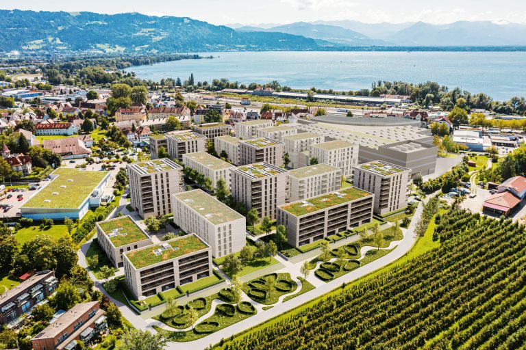 Das Vierlinden-Quartier in Lindau wird zur Gänze geothermisch mit Wärme versorgt – auch zu Verbrauchsspitzen.