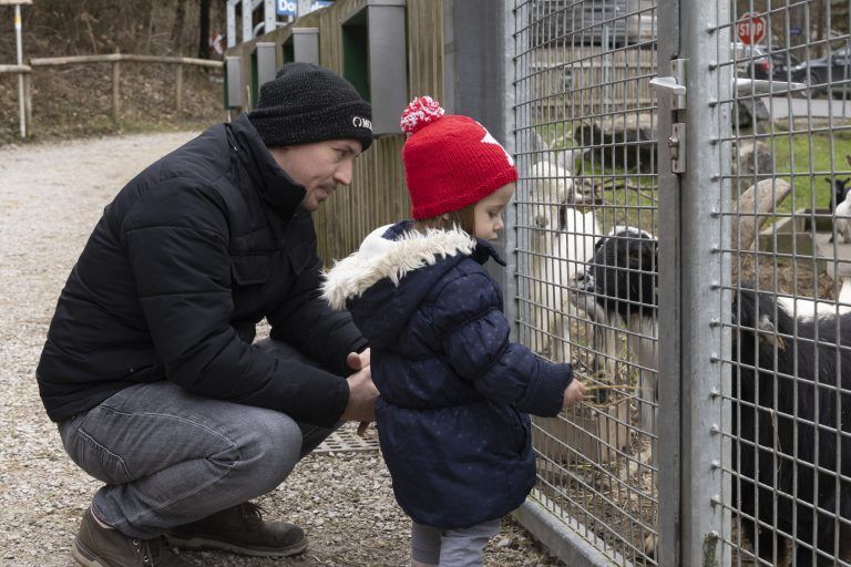 Philipp Wolf mit Töchterchen Anja. Die Kleine liebt es, die Tiere zu füttern. <span class="copyright">VN/Paulitsch</span>