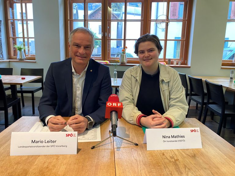Leistbares Wohnen für Studierende: SPÖ Vorarlberg mit Landesparteivorsitzenden Mario Leiter will zusammen mit ÖH-Vorsitzender Nina Mathies je ein "Haus Vorarlberg" für Studierende in Wien, Graz und Innsbruck errichten. <span class="copyright">VN/JUN</span>