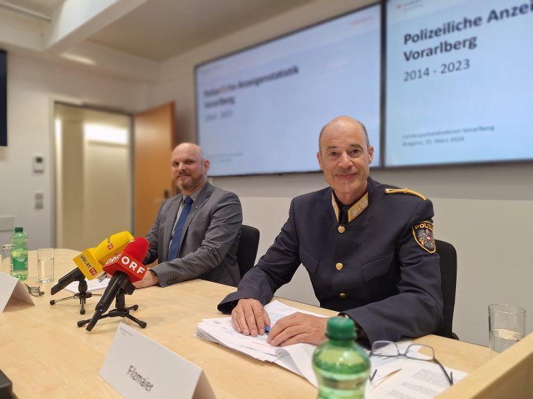 Präsentation Kriminalstatistik 2023 Vorarlberg - Philipp Stadler und Walter Filzmaier - Polizeiliche Anzeigenstatistik Vorarlberg