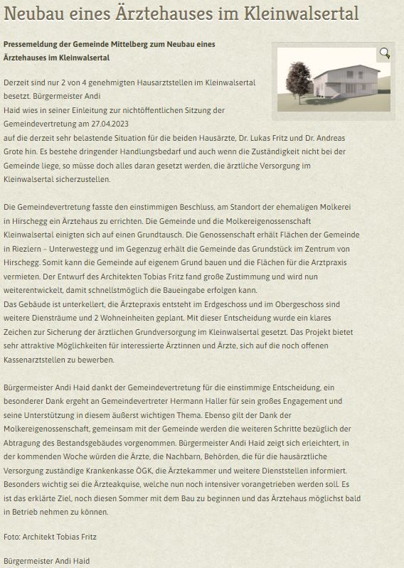 Disput um Ärztehaus im Kleinwalsertal
