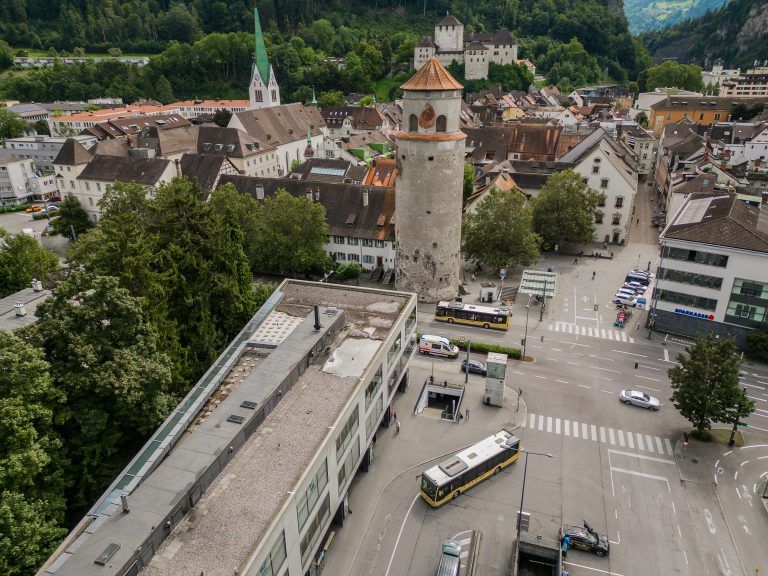 drohne, luftbild feldkirch, Katzenturm, Busplatz, Innenstadt