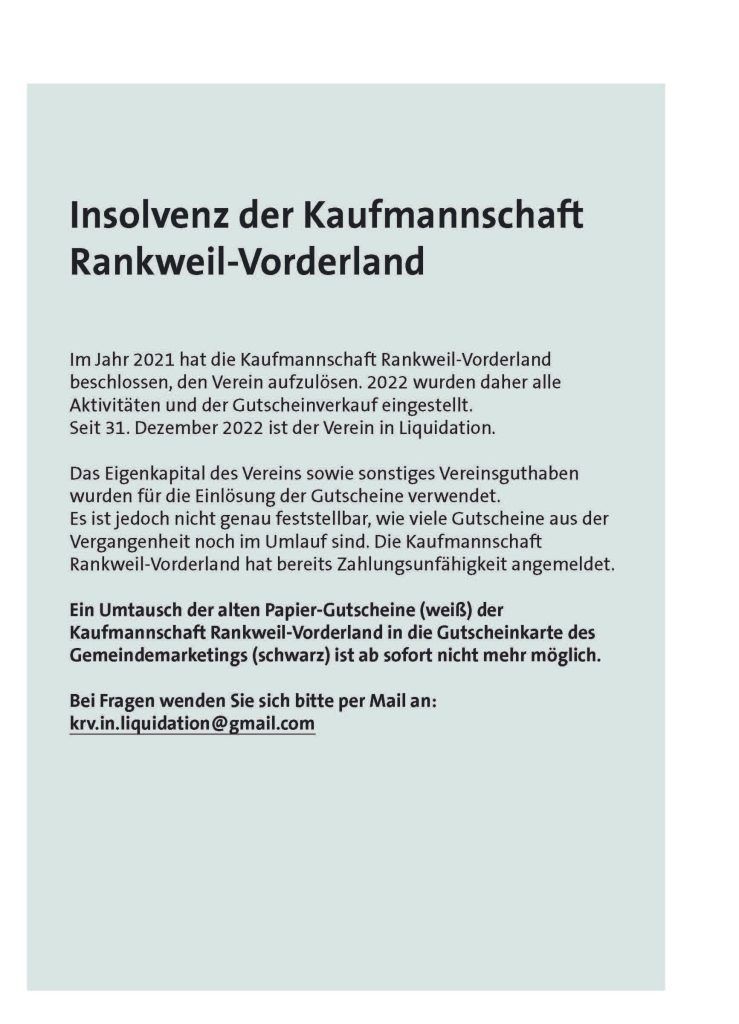 Der wertlose Gutschein der Kaufmannschaft Rankweil-Vorderland: Was damit tun?