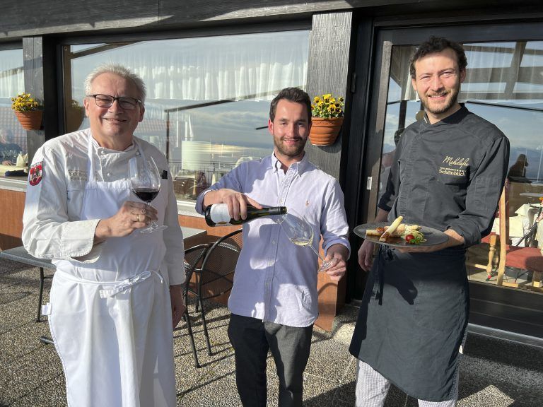 Karlheinz Hehle, Winzer Johannes Hornstein und Jeremias Hehle luden zum Weinkulinarium Bodensee