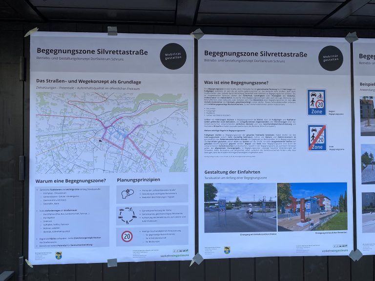 Schrunser Ortszentrum, Silvrettastraße, Kirchstraße, Begegnungszone