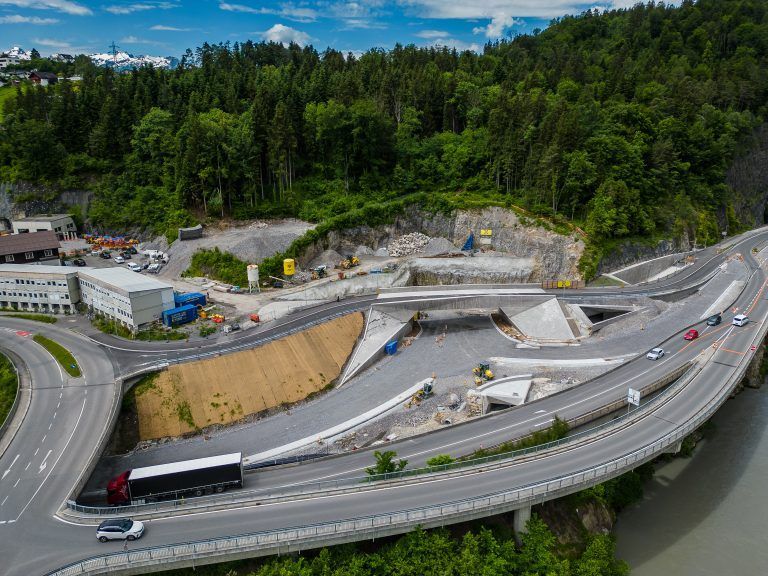 Stadttunnel Felsenau Frastanz, aktuelle Drohnenbilder von der Stadttunnel Baustelle