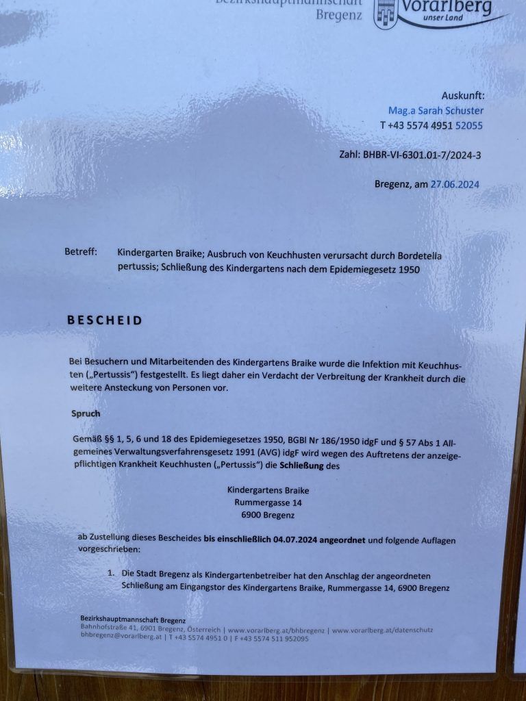 Keuchhusten, Kindergarten Braike