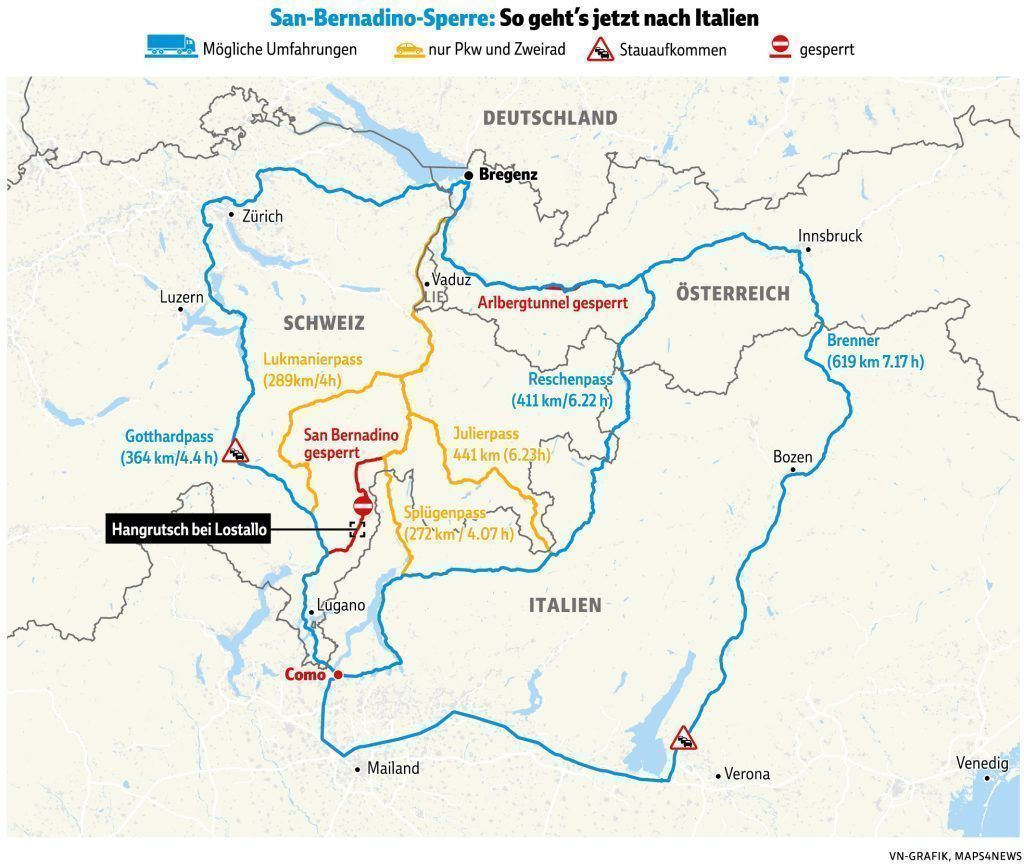 Via Mala zeigt ihr schlimmes Gesicht: San Bernardino- Autobahn durch Erdrutsch unbefahrbar