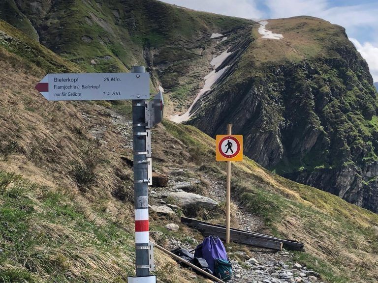 Wanderwegsperre Maisbodenweg, Bielerhöhe, Bielerkopf, Hangrutsch