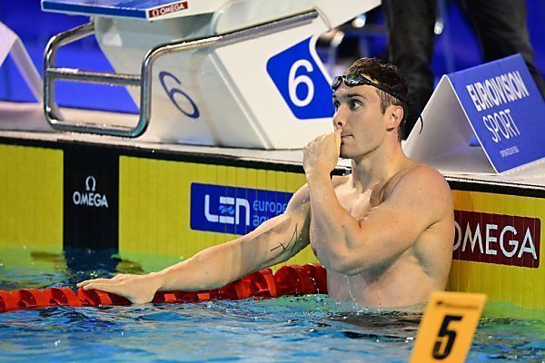 Reitshammer über 100 m Brust 15., Auböck angeschlagen out