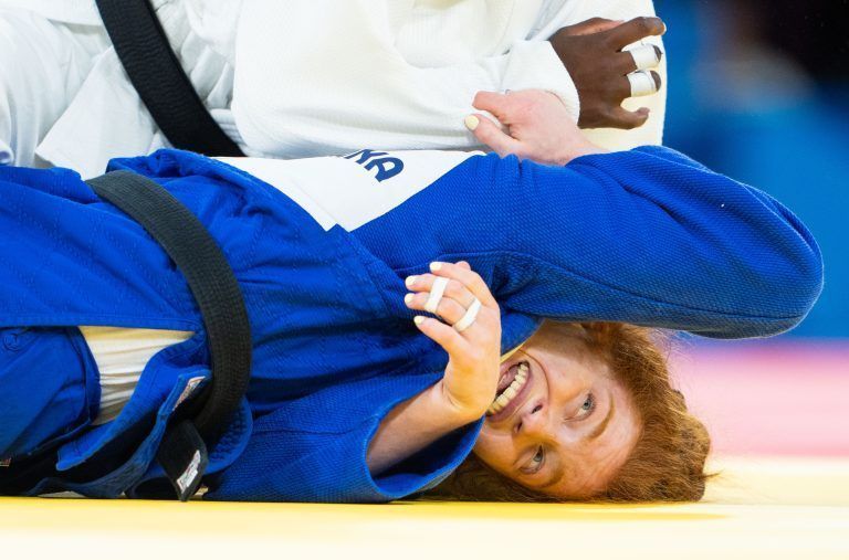 ABD0043_20240730 – PARIS – FRANKREICH: Lubjana Piovesana (AUT) am Dienstag, 30. Juli 2024, whrend ihrer Begegnung gegen Prisca Awiti Alcaraz (MEX) in der bis 63kg Klasse im Judo anl. der olympischen Spiele in Paris. – FOTO: APA/GEORG HOCHMUTH