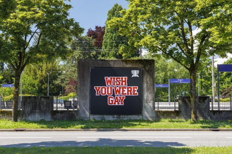 Wish You Were Gay Installationsansicht KUB Billboards, 2024, Anne Imhof Kunsthaus Bregenz