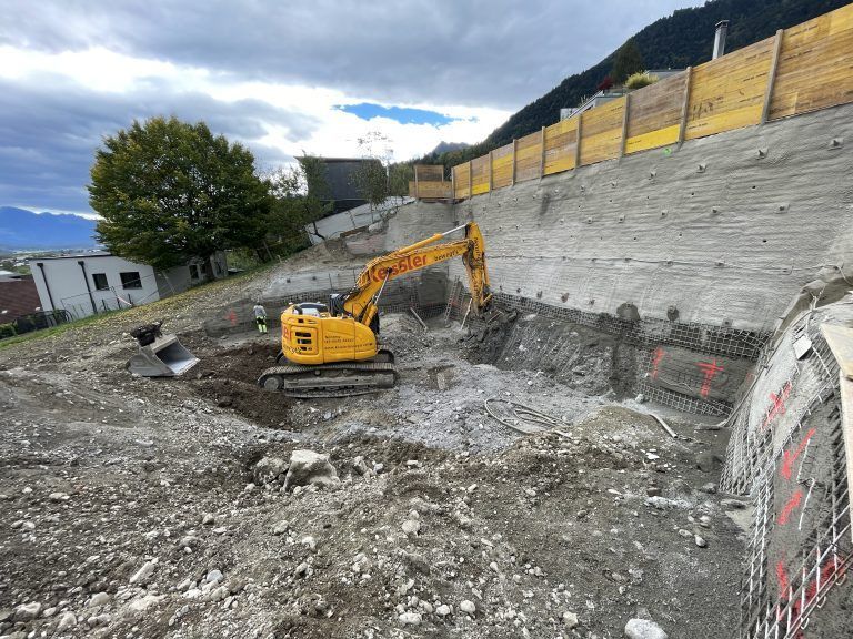 VS Fellengatter, Bildungszentrum, Aushub, Baugrube, Baugrubensicherung